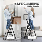 Taranta Step Ladder 3 Step Folding,Lightweight Portable Step Ladder with Anti-Split Pedal,Ladders with Convenient Handgrip,Aluminum Step Stool for Library, Home, Kitchen - Black