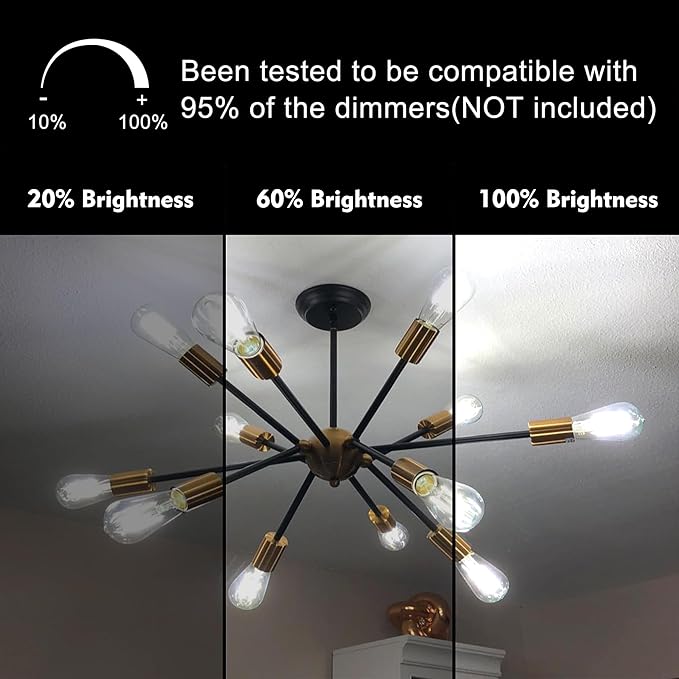 TJOY 12 Pack Vintage Edison LED Light Bulbs, Dimmable, 60W Equivalent, E26 Medium Base, 5000K Daylight, ST58, 8W, 800LM, Ultra-Bright, 80+CRI, Antique Decorative Filament, Clear Glass