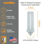 Sunlite CFL Plug-in PLT 4-Pin Triple Tube Light, 32 Watts, 4-Pin GX24q3 Base, 2400 Lumens, 3000K Warm White, 10 Pack
