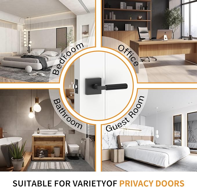 Amerdeco 1 Pack Privacy Door Handles,Matte Black Door Handles Interior,Knurled Black Door Lever, Heavy Duty Bedroom and Bathroom with Lock,Reversible Keyless for Right & Left Side AM0021