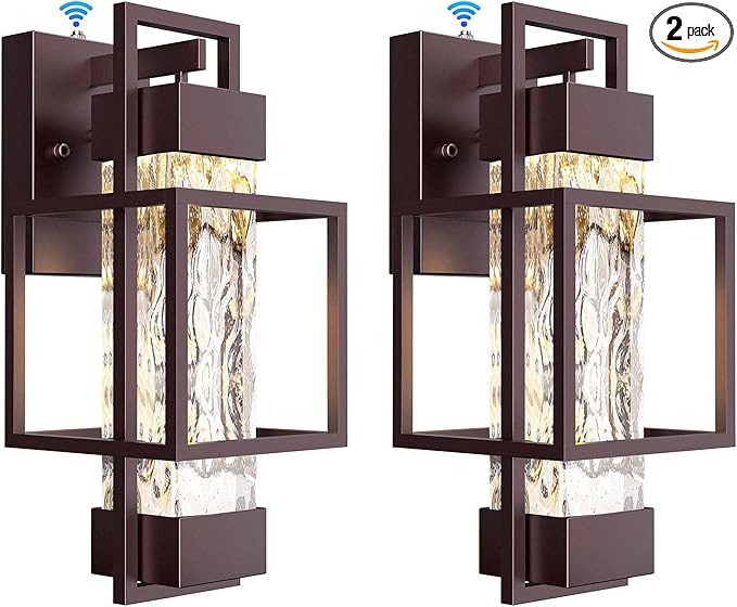 PARTPHONER Modern Outdoor Wall Lights 2 Pack, 15" Dusk to Dawn Sensor, Waterproof Porch Light, Bronze