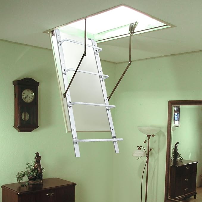 4-Rung Window Well Ladder Hooked, Heavy Duty Steel Fire Escape, Powder-Coated Basement Egress Wall Mounted, 45.2" Lx17.9 W, White