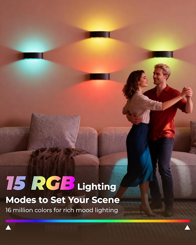 Motion Sensor Wall Lights with Remote, Rechargeable 5000mAh Battery Operated Wall Sconces, 18-Color Dimmable UP and Down LED Lamp for Living Room, Bedroom, Hallway (4-Pack, Black)