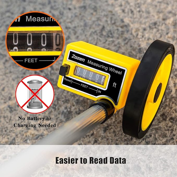 Zozen Measuring Wheel in Feet and Inches, Scalable Length 40in, 4-inch Measure Wheel, Walking Measurement Up To 10,000Ft / Mechanical/One Key to Reset, Include Carrying Bag.