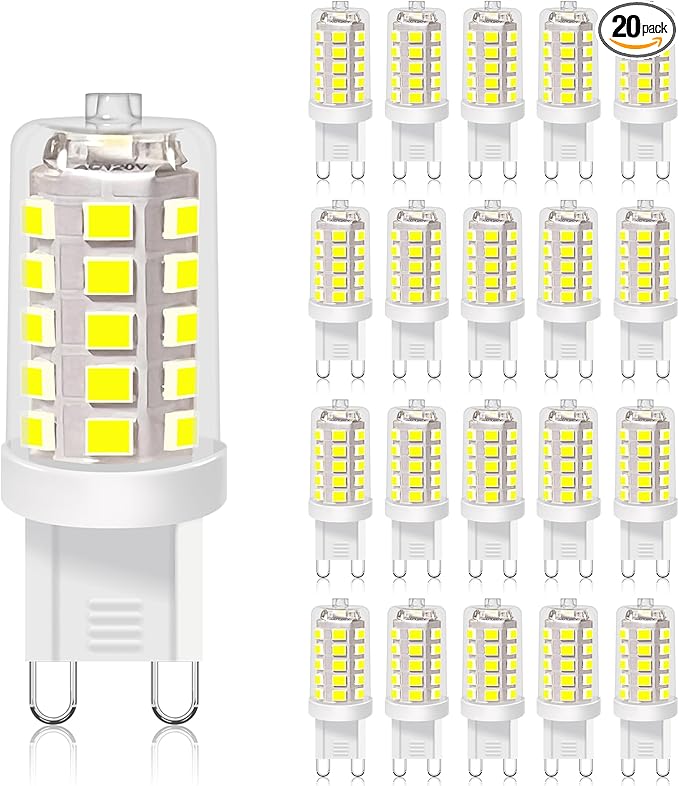 BUBO G9 LED Bulb 6000K Daylight 430 Lumens, 3W Equivalent 40W T4 G9 Halogen Replacement, 360°Beam Angle 120V Non-Dimmable No-Flicker G9 Light Bulbs for Crystal Chandelier Lighting, 20 Pack