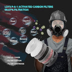 Gas Masks Survival Nuclear and Chemical, Gas Mask with 40mm Activated Carbon Filter and P-A-1 Filter, Full Face Respirator Mask for Chemicals, Gases, Welding, Vapors, Spray Paint
