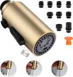 Metal Kitchen Faucet Head Replacement, 3-Function Pull Down Spray Head for Kitchen Faucet, High Pressure Sink Spray Nozzle with 9 Adapters Compatible with American Standard, ‎Brushed Gold