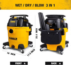 DEWALT 12 Gallon Poly Wet/Dry Vac, 5.5 HP Shop Vacuum Wet Vacuum Cleaner for Workshop, Jobsite, Commericial Area, Large Pick-Up Capacity, Yellow,DXV12P