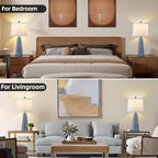 Terpsichore Nightstand Lamp Bedside Lamps Set of 2 Vintage Rustic Farmhouse Table Lamp 3 Way Dimmable Horizontal Stripe Light,Suitable for Living Room Bedroom,with Linen Shade LED Bulb,USB A+C Port