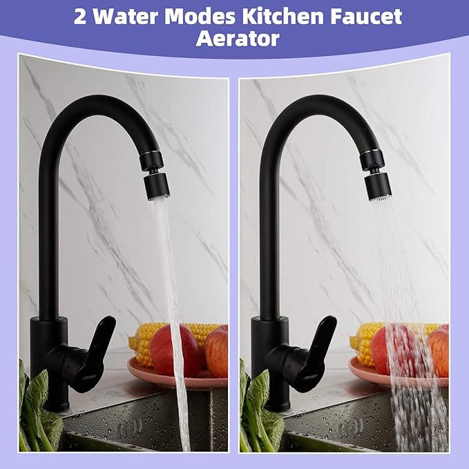 Hibbent NSF/ANSI/CAN 61 Certified Faucet Aerator, 360 Degree Swivel Kitchen Sink Aerator, CUPC Certification Dual-function Sprayer Faucet Replacement Part 55/64 Inch Female Thread - Matte Black