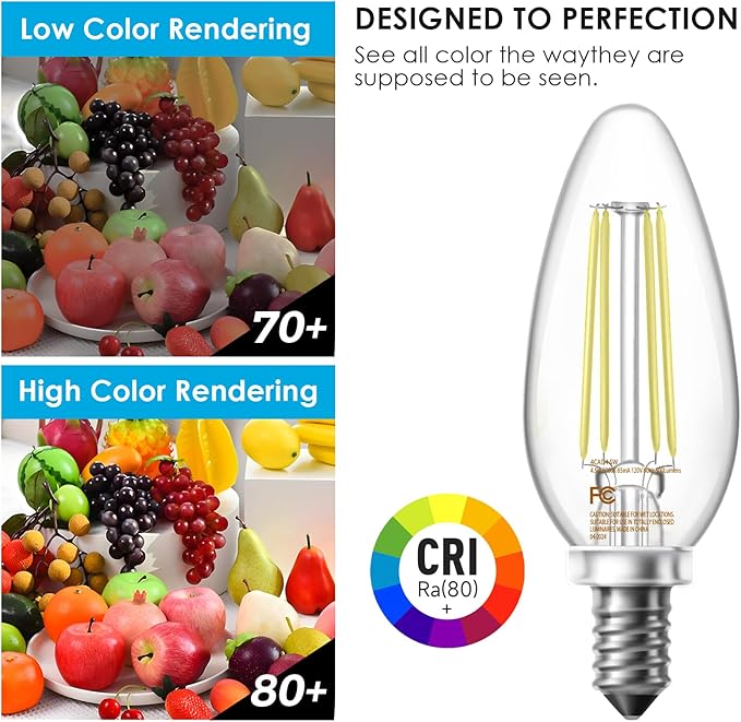 VOLIVO Dimmable E12 LED Candelabra Bulbs 60Watt Equivalent, 5000K Warm White, 500Lumens, 4.5W B11 Vintage Chandelier Light Bulbs, LED Filament Clear Glass Candle Lamp for Ceiling Fan Home, 24Pack