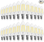 Candelabra Light Bulbs 40 watt Equivalent, Chandelier Light Bulbs Dimmable E12 LED Bulb, B10 Candle Light Bulb 5000K Daylight, 90+CRI, 400LM, Cear Glass, 24 Pack