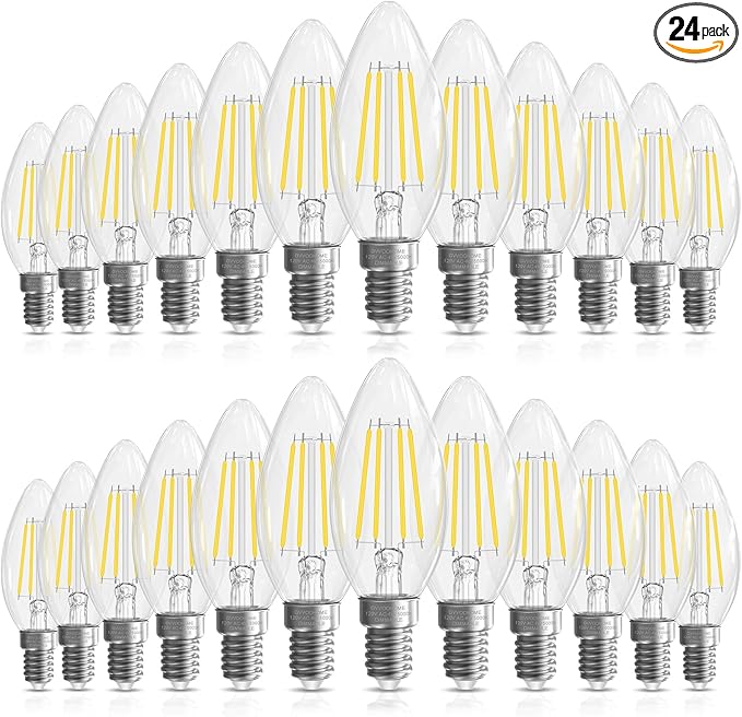 Candelabra Light Bulbs 40 watt Equivalent, Chandelier Light Bulbs Dimmable E12 LED Bulb, B10 Candle Light Bulb 5000K Daylight, 90+CRI, 400LM, Cear Glass, 24 Pack