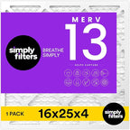 Simply 16x25x4 Air Filter MERV 13, MPR 1500, 1 Pack, For Home AC Furnace & HVAC (Actual Size: 15.75"x24.75"x3.75") DUST Pet & Allergy Control