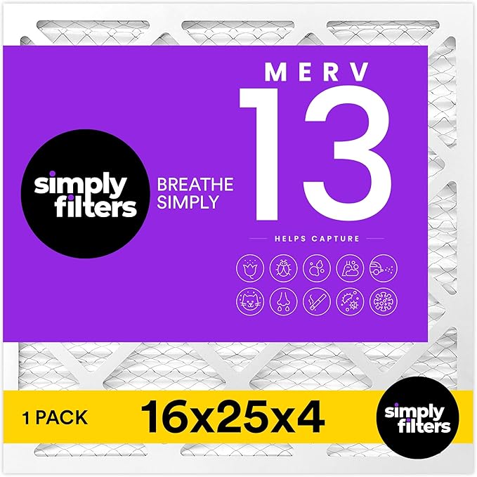 Simply 16x25x4 Air Filter MERV 13, MPR 1500, 1 Pack, For Home AC Furnace & HVAC (Actual Size: 15.75"x24.75"x3.75") DUST Pet & Allergy Control