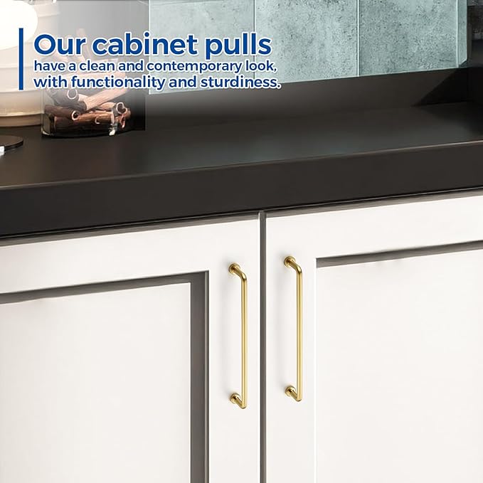 JOY DECOR Cabinet Pulls – 7-1/2 Inch Hole Center, Brushed Brass, 2 Pack, Zinc Alloy Cabinet Handles for Drawers & Cupboard – Vintage Style Hardware for Kitchen, Bathroom, Dresser, Furniture Makeover