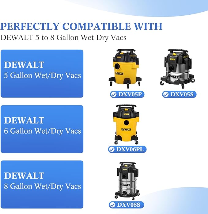 5 Pack DXVA19-4104 Vacuum Bags for DEWALT 5 to 8 Gallon Wet/Dry Vacuum, Disposable Shop Vac Bags, Dust Collection Bag Replacement