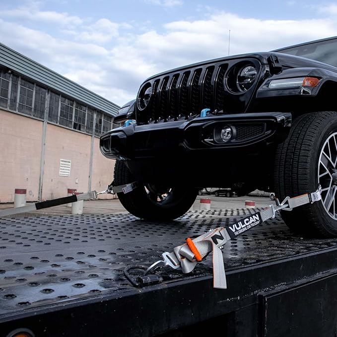 VULCAN Complete Axle Strap Tie Down Kit with Snap Hook Ratchet Straps - Silver Series Webbing - Includes (4) 22 and (4) 36 Inch Axle Tie Downs, and (4) 8' Snap Hook Straps