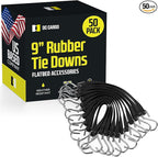 Pack of 50 Tarp Straps for Flatbed Trailers, 9" Long Natural Rubber Bungee Cord Tie-Downs Ideal for Securing Tarps, Canvases, Cargo in Cold Climates | Tie-Downs w/ Metal S-Hooks