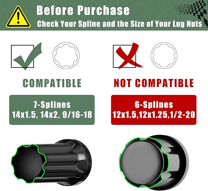 7 Spline Lug Nuts Key Socket, 1/2 Inch Drive Impact Square Tool - Quickly Remove M14x1.5, M14x2.0 and 9/16 Wheel Lug Nuts | 1 Pc (Black)