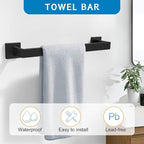 TNOMS Matte Black 10 Pieces Bathroom Hardware Accessories Set Towel Bar Set Towel Holder Racks Set for Bathroom,SUS304 Stainless Steel,Wall Mounted 16-Inch