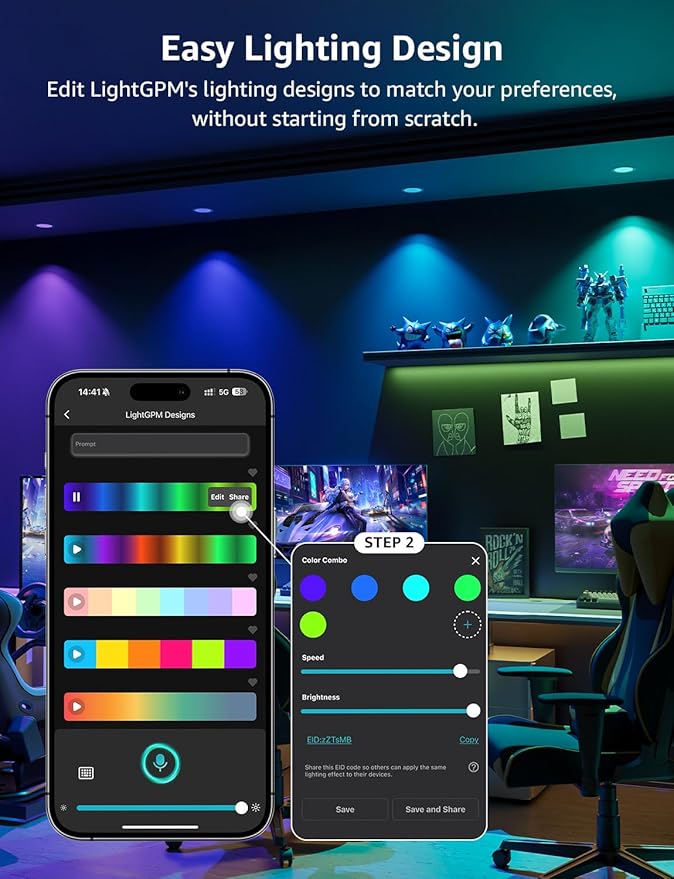 Lepro R2 AI 6 inch LED Recessed Light - Personalized AI Lighting Designer, Dimmable Wafer Lights RGBCW Sync with Music, Smart Canless Downlights Work Alexa & Google Assistant, 12W 1050 Lumen, 2-Pack