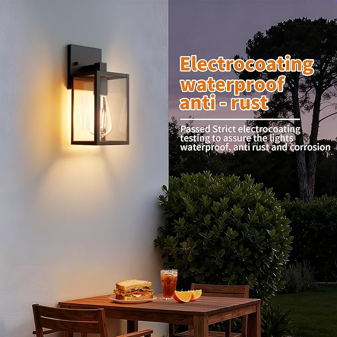 Outdoor Light Fixtures Wall Mount, Waterproof Front Porch Lights, Modern Exterior Lighting Fixtures with E26 Socket, Black Wall Sconces Lantern Lamp, Outside Lights for House, Garage, Patio (2 Pack