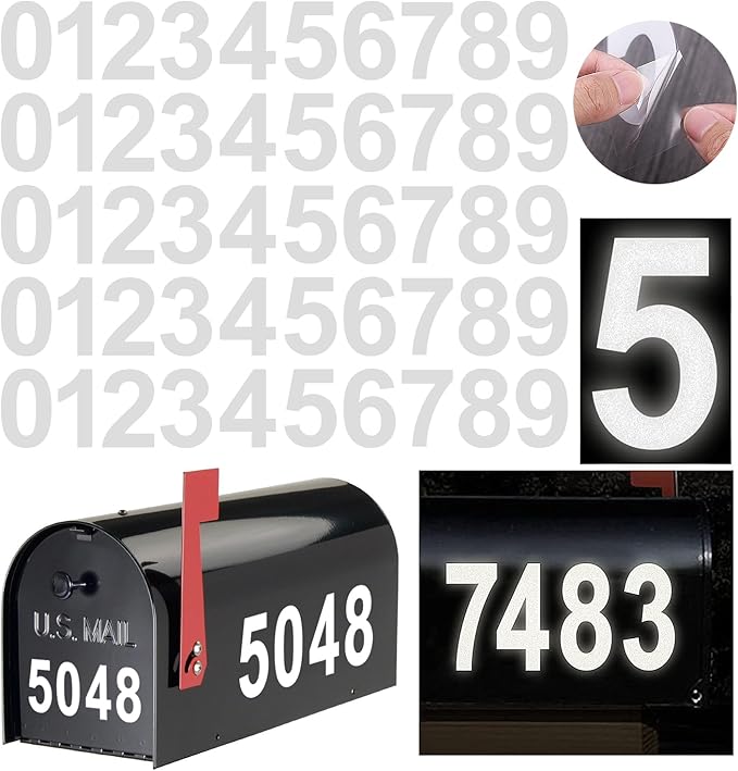 Reflective Mailbox Numbers Sticker Decal Die Cut Classic Style Vinyl Waterproof Number Self Adhesive 5 Sets (2" x 5 set) for Signs, Door, Cars, Trucks, Home, Business, Address Number