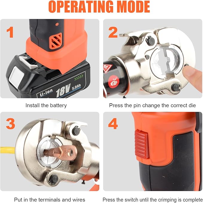 Electric Hydraulic Crimping Tool, 12 Ton 8AWG-600MCM Rechargeable Hydraulic Crimper for Cu/Al Terminal, Wire Cable Lug Crimping Tool Kit (12 dies)