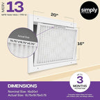 Simply 16x20x1 Air Filter, Merv 13, MPR 1500, 6 Pack, For Home AC Furnace & HVAC (Actual Size: 15.75"x19.75"x0.75") DUST, Pet, & Allergy Control