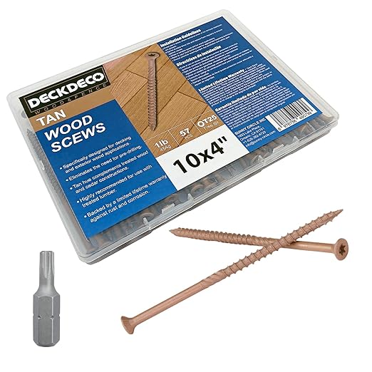 Wood Screws #10 x 4 50pcs(Approx), Tan Ruspert Coating Exterior Deck Screws, Torx/Star Drive Flat Head,Twist Shank, Cut Tip/Thread, Bit Included, 1 lb/Box