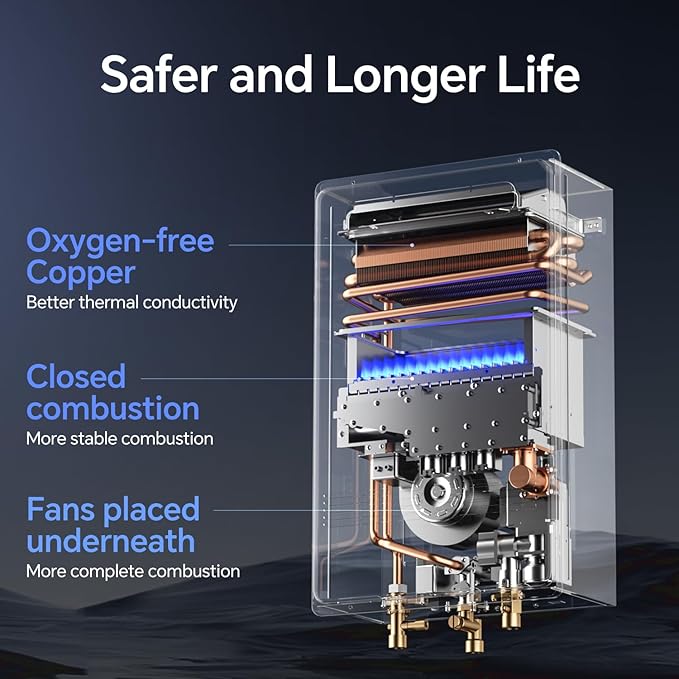 Ranein Natural Gas Tankless Water Heater, Outdoor Max 5.3 GPM, 130,000 BTU Instant Hot Water Heater