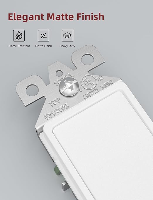 Aida 3-Way Switch - 15Amp, 120/277 Volt Paddle Switch, Self-Grounding, Residential & Commercial Grade, UL Listed (10 Pack, Matte White)