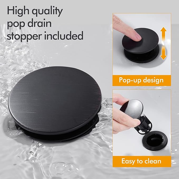 Bathroom Sink Faucet FRANSITON 4 Inch Faucet 2 Handle Bathroom Sinks Faucets Lead-Free Oil Rubbed Bronze Bath Sinks Faucets with Pop-up Drain Stopper and Supply Hoses