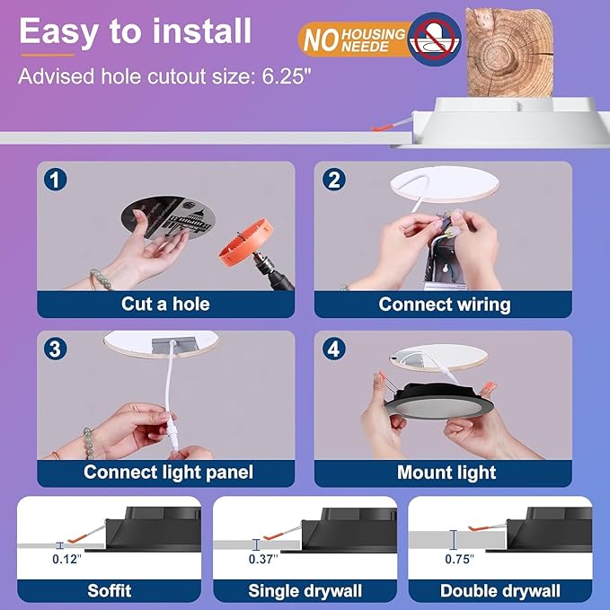 Black Smart Recessed Lighting 6 Inch RGBCW Color Changing 16W LED Downlight with Junction Box,1350 Lumen Recessed Ceiling Light Compatible with Alexa,Dimmable by Bluetooth Control -12Pack