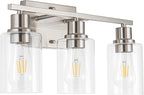 EMONG Brushed Nickel Bathroom Light Fixtures, 3-Light Vanity Lights with Clear Glass Shade, Wall Sconces for Hallway, Farmhouse, Living Room, Kitchen