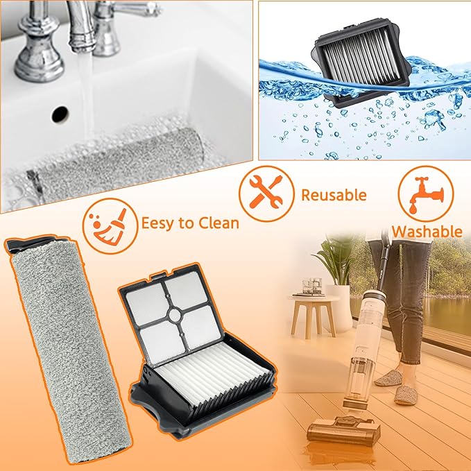 HEPA Filter and Roller Brush Replacement for Tineco iFloor 3 and Floor One S3 Cordless Wet Dry Vacuum Cleaner, 3 Brush Rollers and 3 HEPA Filters