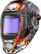 ARCCAPTAIN Auto Darkening Welding Helmet, 3.94"X3.66" Large Viewing Screen True Color Welding Hood with 4 Arc Sensor Solar Powered, Wide Shade 4-5/5-9/9-13 Welding Mask (Skeleton Rider)