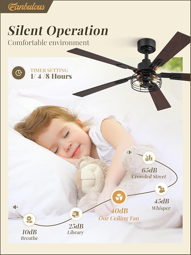 2 Pack Farmhouse 48 Ceiling Fans with Lights, Industrial Caged Ceiling Fans for Bedroom Living Room, Double-Sided 5 Blades Rustic Ceiling Fan-Black