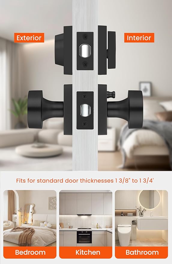 Haidms Black Door Knobs with Deadbolt, Zinc-Alloy Matte Black Exterior Door Knobs, Heavy Duty Front Door Knob and Deadbolt Set(2 Pack)