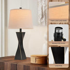 Bedside Lamps Set of 2 Unique Modern Vintage Table Lamp Rustic Farmhouse Desk Lamps for Living Room End Tables Bulb Not Included, Linen Shade, 26.5 in,Black Gold
