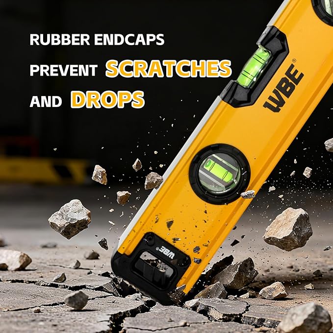 WBE 16-Inch Magnetic Torpedo Level with 45°/90°/180° Bubbles, Aluminum Alloy Body, Heavy Duty Level,Precision-Machined Base,Shockproof Rubber End Caps,Hanging Hole for Construction,Carpentry(1 PACK)