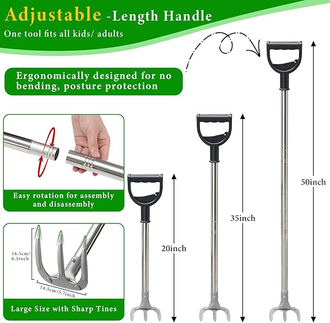 Garden Hand Cultivator Rake: 50inch Long Handle Hoe Garden Tool with Ergonomic D Grip, Heavy Duty Iron 3-Tine Tiller Rakes for Gardening,Cultivating, Planting, Digging, Weeding