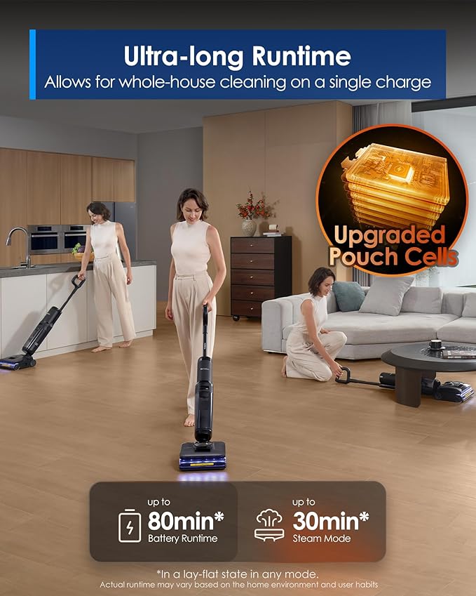 Tineco Floor One S7 Stretch Steam Cordless Wet Dry Vacuum Steam Mop All-in-One, 320℉ HyperSteam, 180° Lay-Flat, Anti-Tangle Design, FlashDry Self-Cleaning, Up to 80 Min Runtime