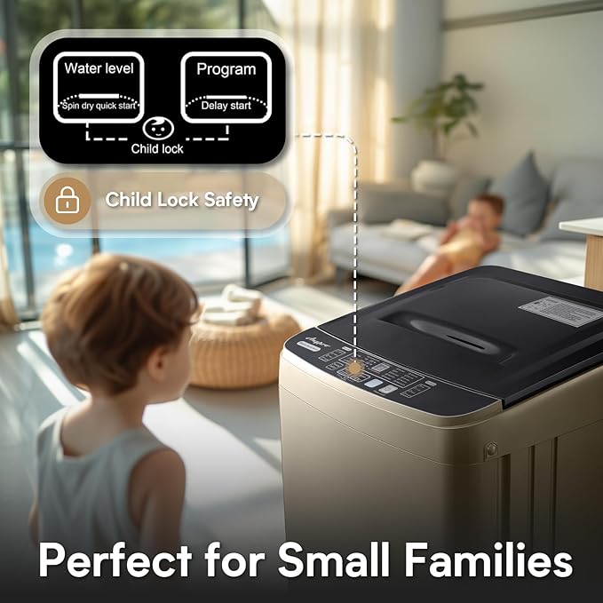 Portable Washing Machines 17.8LBS Full Automatic Clothes Washer and Spinner Combo with 10 Programs and 8 Water Levels, Compact Laundry Wash Spin Dryer for Apartment RV Dorm Home, Gold