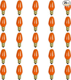 Sunlite 01270 7C7 Incandescent Bulb, 7 Watt, Candelabra E12 Base, C7 Small Night Light, Colored Bulb, Orange, 25 Count