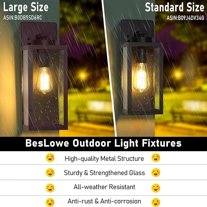 Large Size Outdoor Wall Light Fixtures, Exterior Lighting Fixtures Porch Sconces Wall Mounted, Waterproof Brown Outdoor Wall Lanterns Lamps, Outside Lights for House Patio Front Door Entryway, 2-Pack