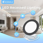 16 Pack 6 inch Black Recessed Lighting, 5CCT LED Recessed Light with Junction Box, 2700K-5000K Selectable, 12W, 120v, 1100LM Dimmable Canless Wafer Downlight, ETL FCC