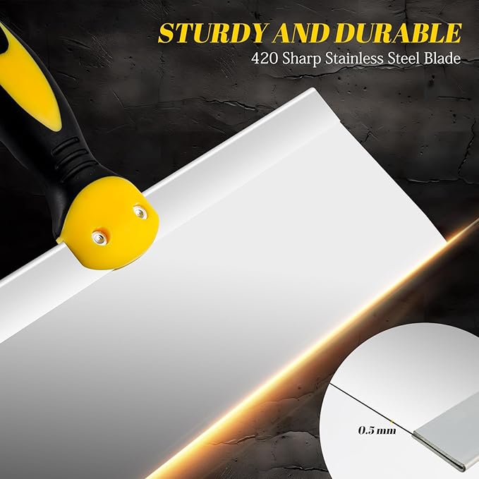 Mister Rui Taping Knife, 14 Inch Stainless Steel Drywall Tools, Soft Grip Handle, Spackle Knife, Taping Tools for Effortless Drywall Repairs & Finishing Touches