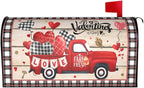 Valentines Day Mailbox Cover Magnetic Standard Size 25.5 x 21 Inch Love Hearts Red Truck Black White Buffalo Plaid Valentines Decoration Mailbox Cover Romantic Post Box Cover Wraps Garden Yard Decor